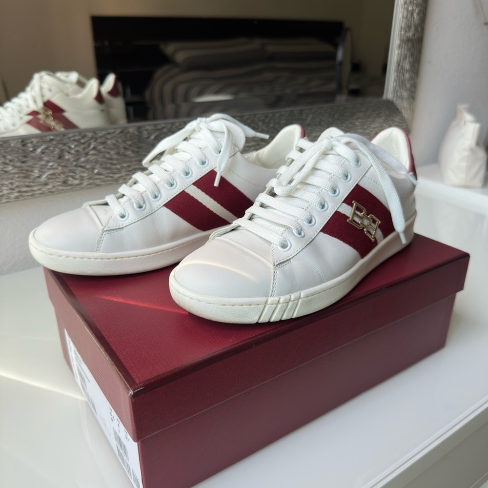 Bally White and Burgundy Women's Sneakers